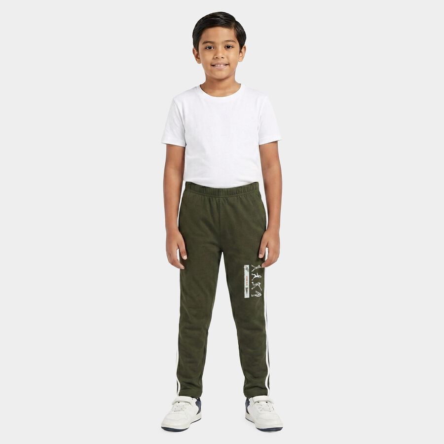 Boys Olive Green Straight Fit Graphic Print Pyjama, ओलिव, large