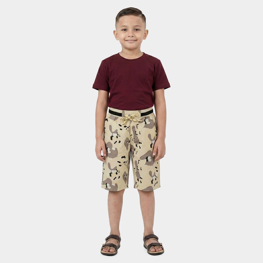 Boys' Beige Regular Fit Camo Print Jamaican Shorts, Beige, large