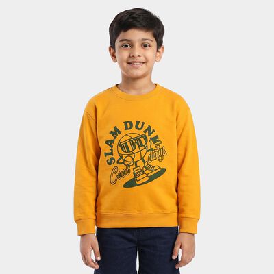 Boys' Mustard Crew Neck Graphic Print Sweatshirt
