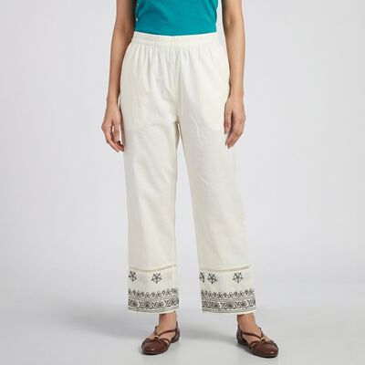 Women's White Wide-Leg Solid Palazzos