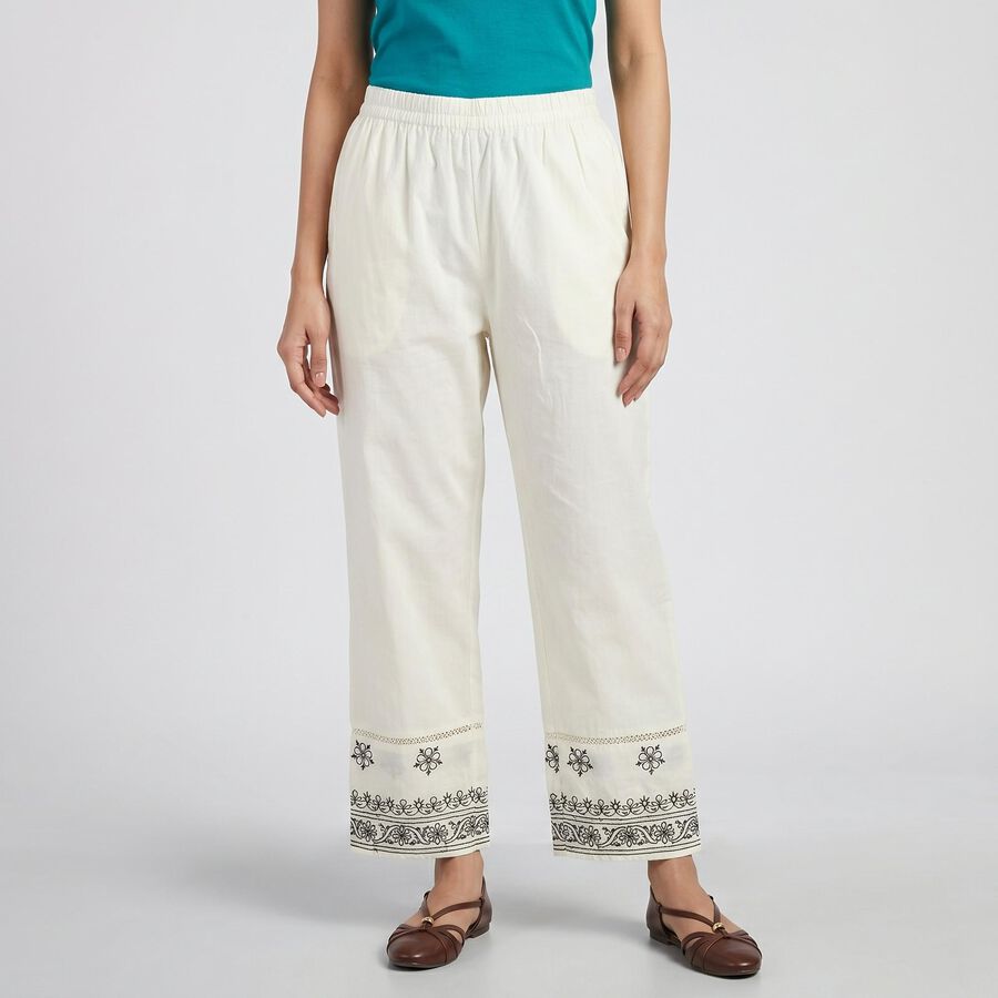 Women's White Wide-Leg Solid Palazzos, ऑफ व्हाइट, large