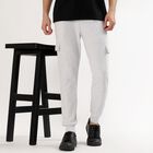 Men's Light Ash Grey Relaxed Fit Cargo Track Pants, Melange Light Grey, small image number null