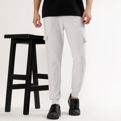 Men's Light Ash Grey Relaxed Fit Cargo Track Pants
