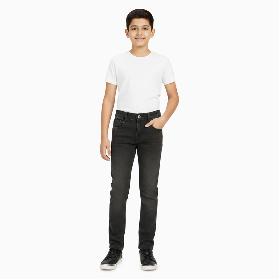 Boys' Faded Black Slim Fit Jeans, ओलिव, large image number null