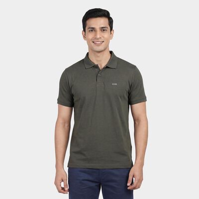 Men's Green Polo Neck Solid T-Shirt
