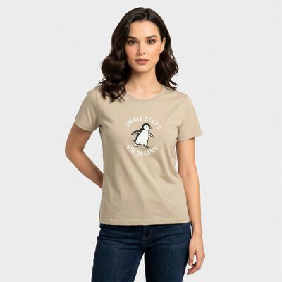 Women's Beige Round Neck Regular T-Shirt