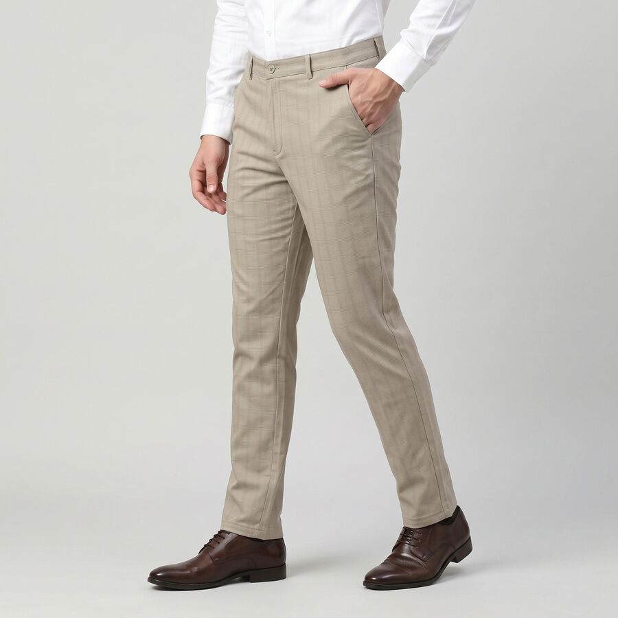 Men's Light Grey Slim Fit Checked Chino Trousers, हल्का ग्रे, large