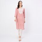 Women's Soft Rose Pink 100% Cotton Round Neck Straight Kurta, गुलाबी, small