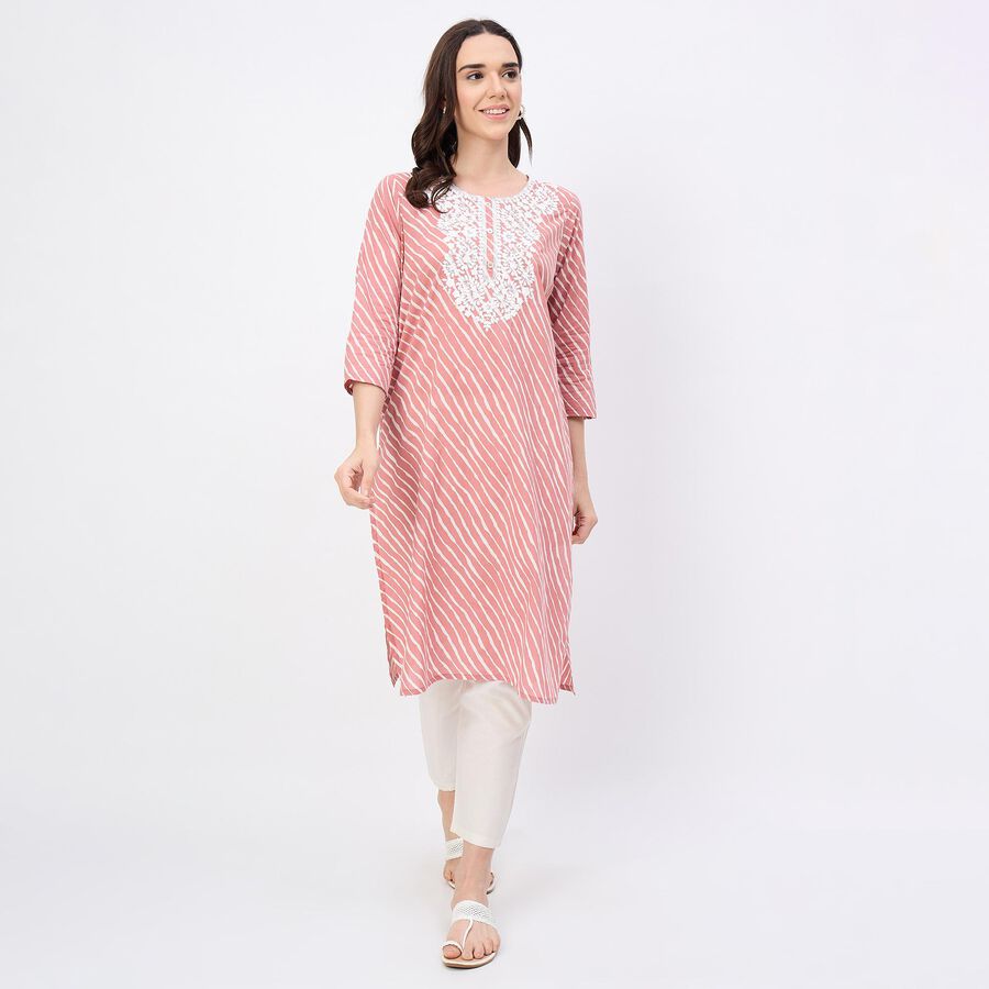 Women's Soft Rose Pink 100% Cotton Round Neck Straight Kurta, गुलाबी, large