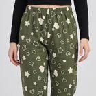 Women's Olive Green Straight Fit Heart and Star Printed Pyjama, Olive, small