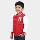 Boys Maroon Stand Collar Varsity Jacket, मरून, small