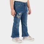 Girls Blue Flared Fit Butterfly Embroidered Jeans, Mid Blue, small