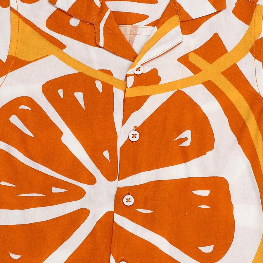 Boys Bright Orange Half Sleeve Cuban Collar Casual Shirt, Orange, large image number null