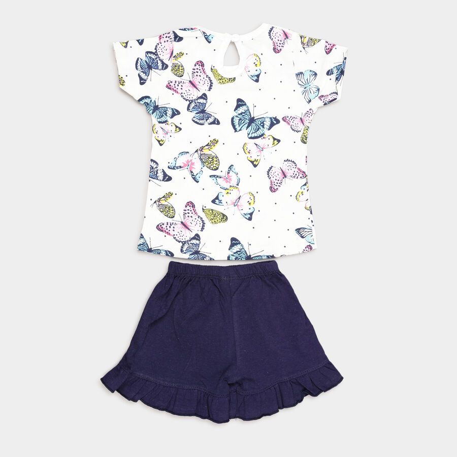 Infants Cotton Printed Shorts Set, White, large image number null