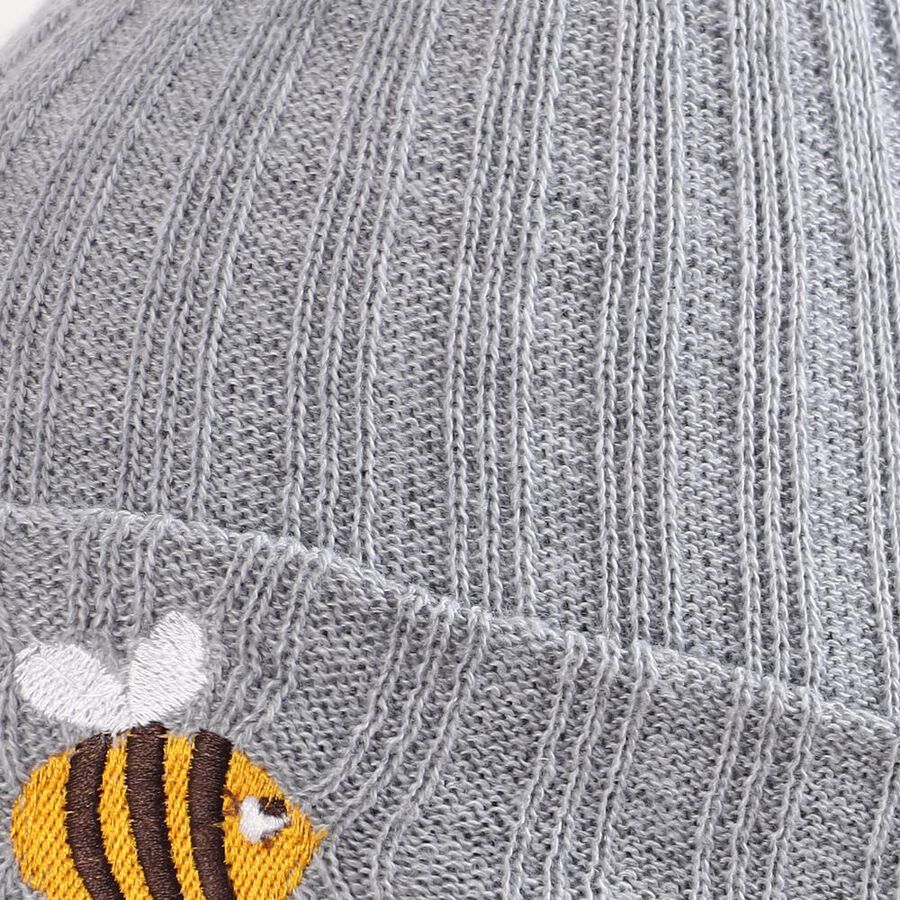 Women's Light Grey Embroidered Beanie Cap, Light Grey, large image number null