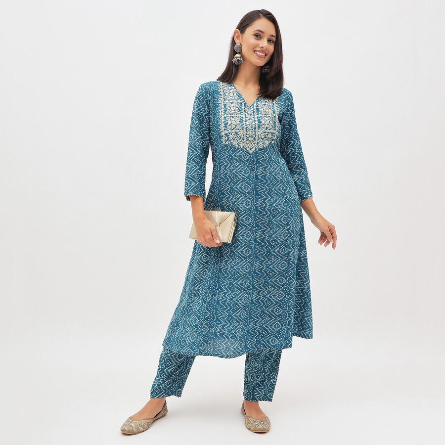 Women's Rich Teal Embroidered Ethnic Set, Teal Blue, large image number null