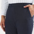Men's Dark Navy Blue Slim Fit Flat-Front Formal Trousers, Navy Blue, small