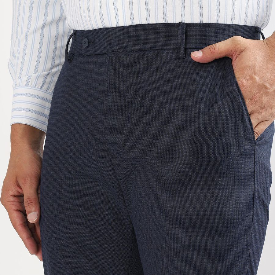 Men's Dark Navy Blue Slim Fit Flat-Front Formal Trousers, Navy Blue, large