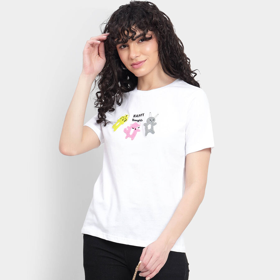 Cotton Round Neck T-Shirt, सफ़ेद, large image number null