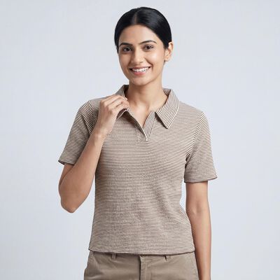 Women Purple Polo Neck Preppy Polo T-Shirt