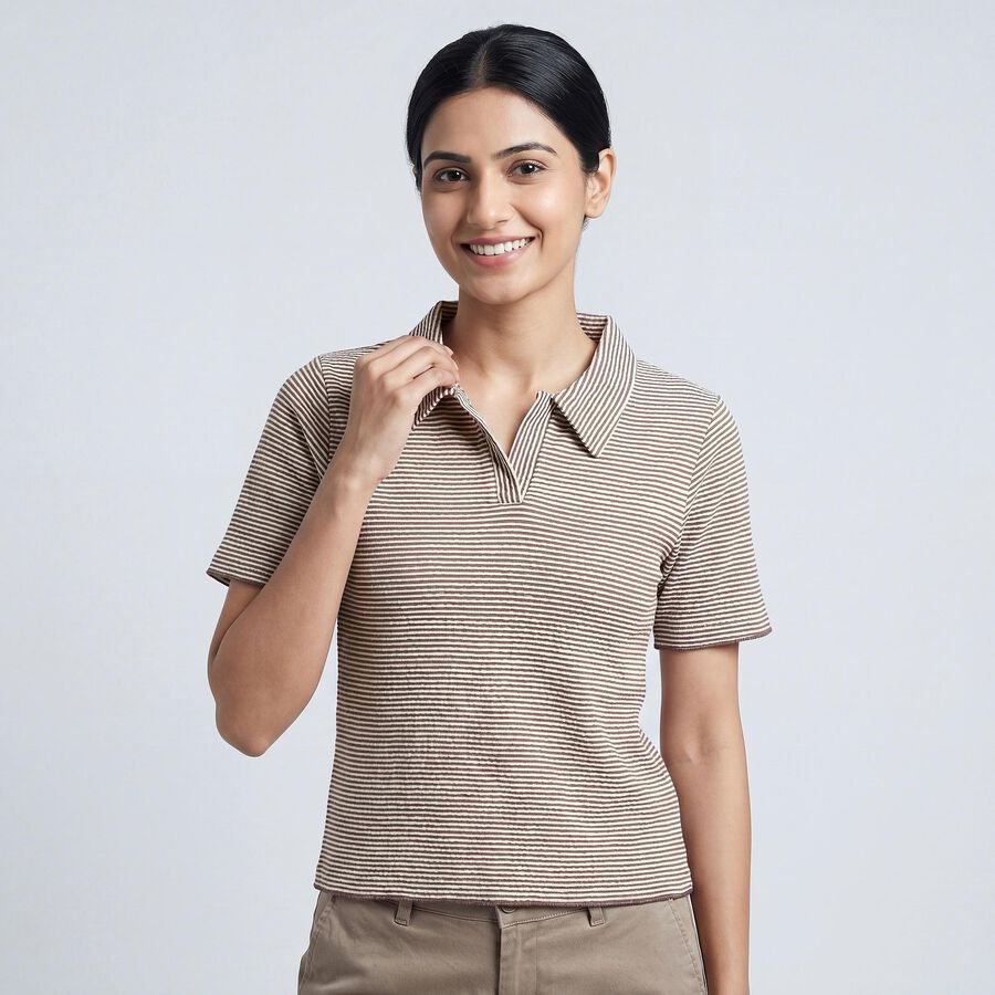Women Purple Polo Neck Preppy Polo T-Shirt, Purple, large