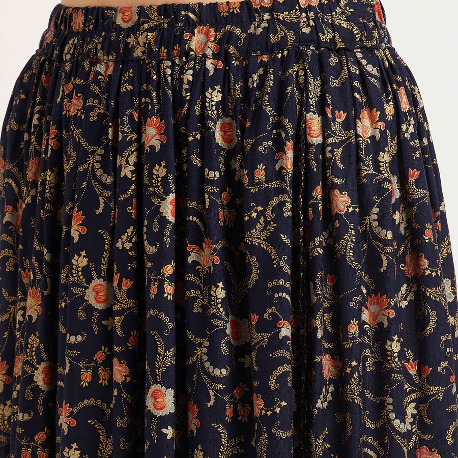 Printed Lehenga Skirt, Navy Blue, large image number null