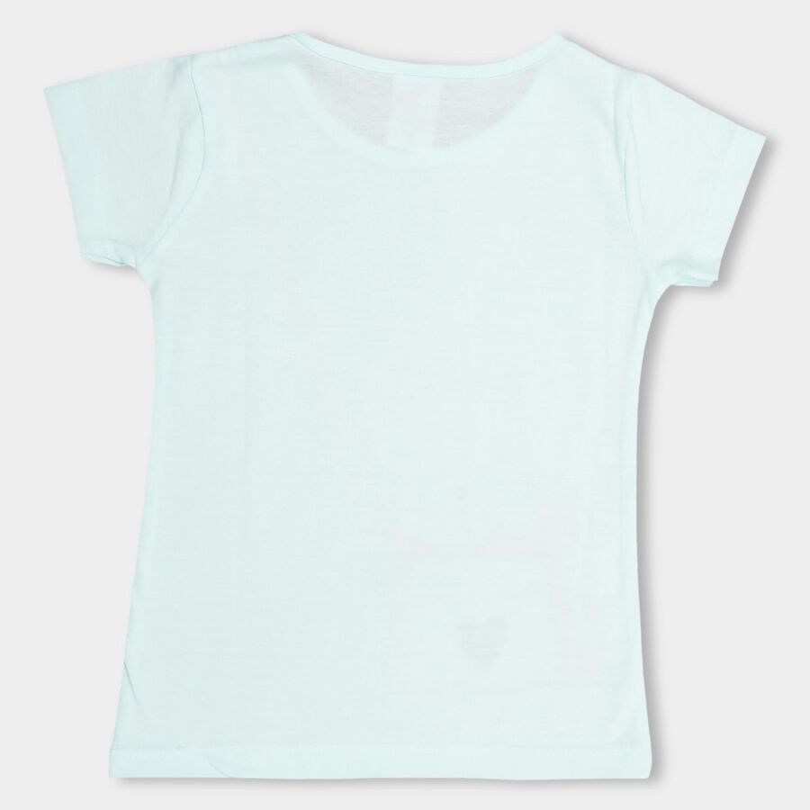 Girls' Light Mint Green Cotton Blend Round Neck Casual T-Shirt, Light Green, large image number null