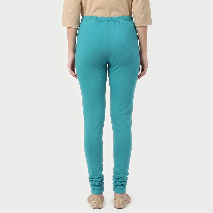 Women's Mid Blue Cotton Blend Stretch Fit Solid Churidar, मध्यम नीला, large