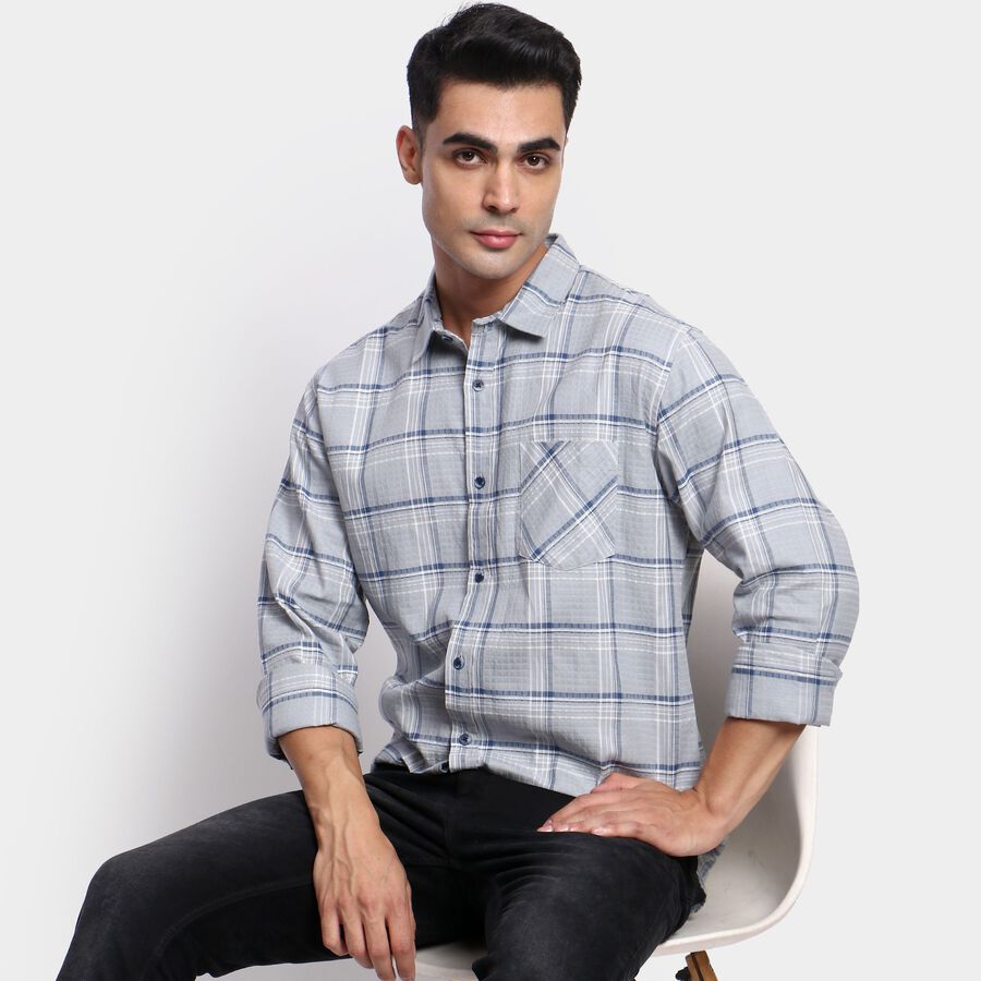 Men's 100% Cotton Casual Shirt, Light Blue, large image number null