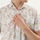 Men's Beige Cotton Half Sleeve Classic Collar Casual Shirt, Beige, small