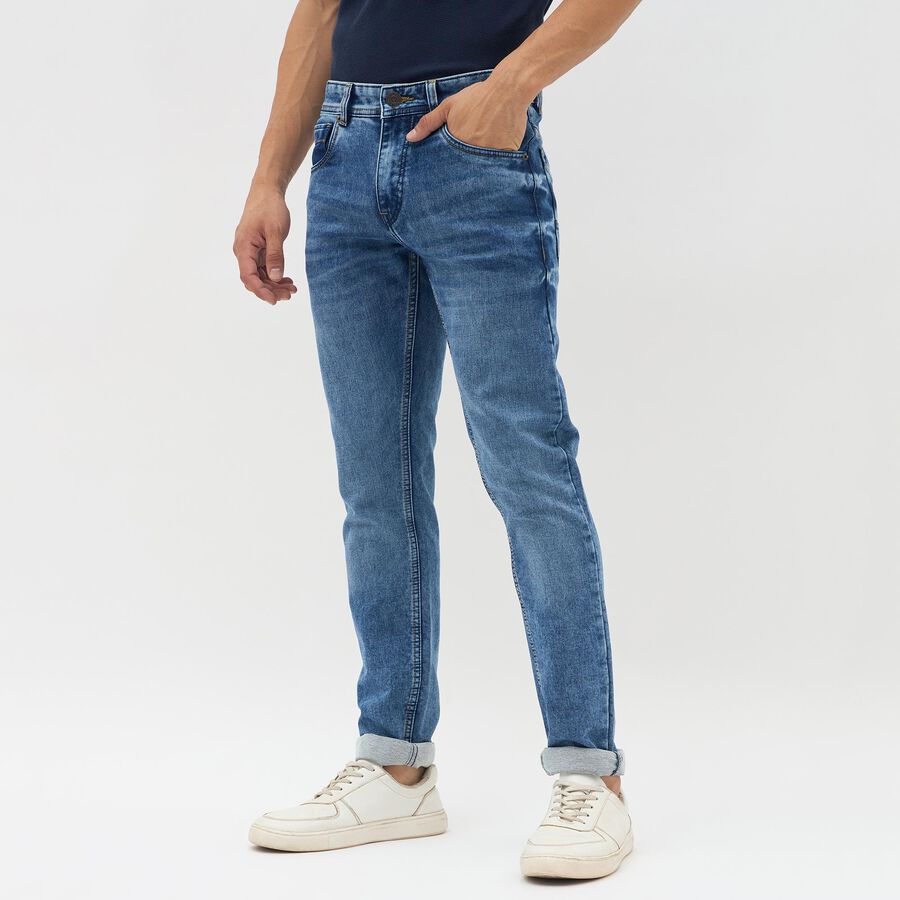 Men's Stonewashed Blue Skinny Fit Five Pocket Jeans, हल्का नीला, large image number null