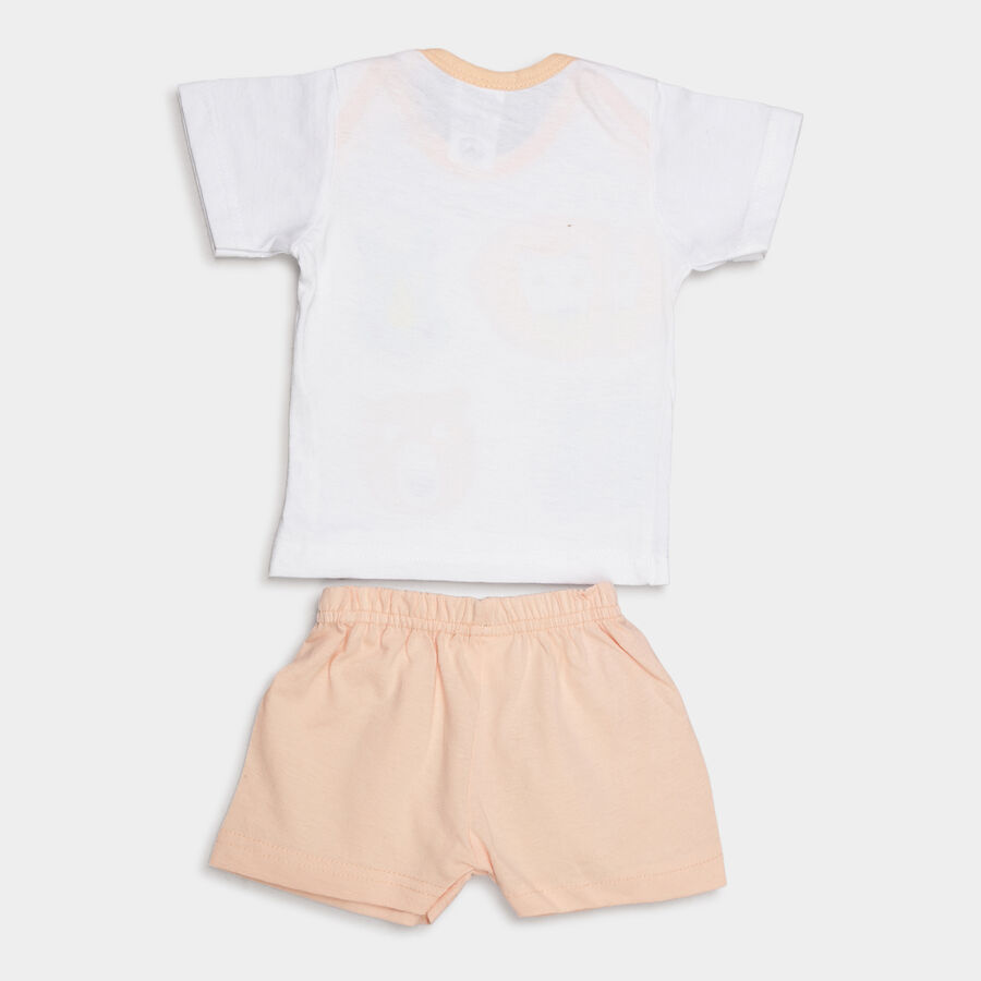 Infants Cotton Boat Neck Baba Suit, Peach, large image number null