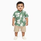 Infants' Olive Cotton Collared Floral Baba Suit, Olive, small
