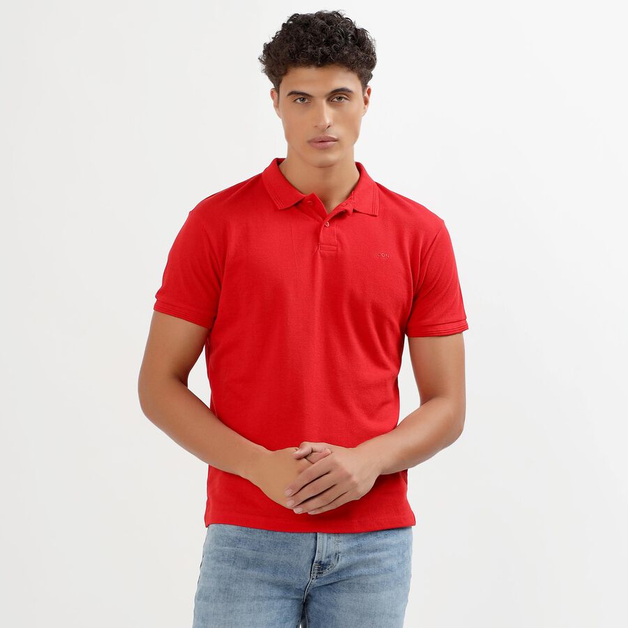 Men's Bright Cherry Red Polo Neck Half Sleeve T-Shirt, Red, large image number null