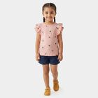 Girls Pink Cotton Round Neck Regular T-Shirt, Pink, small