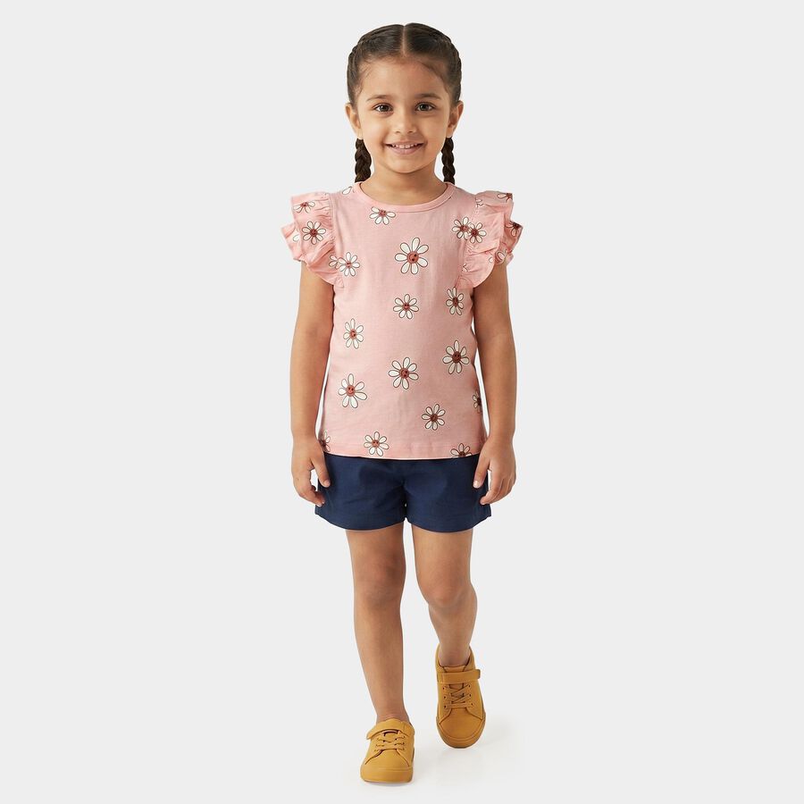Girls Pink Cotton Round Neck Regular T-Shirt, Pink, large
