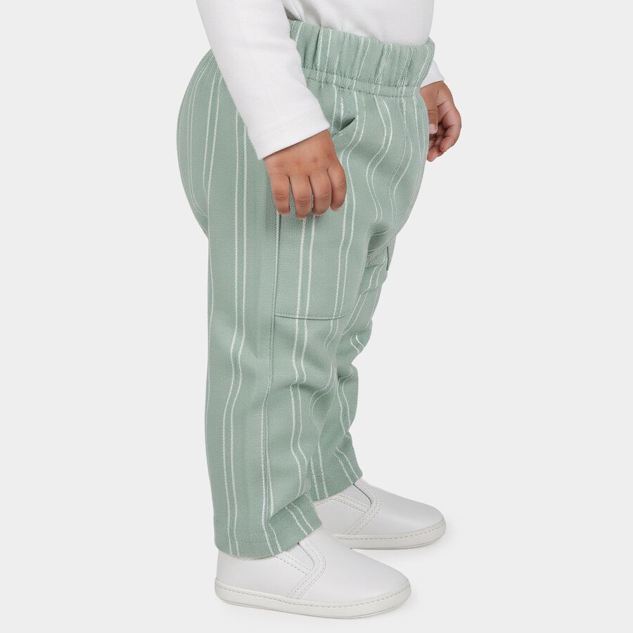 Infants' Mint Green Straight Fit Striped Cotton Pyjama, हल्का हरा, large