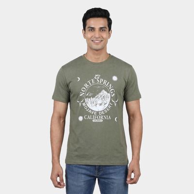 Men's Lime Green Round Neck Casual T-Shirt