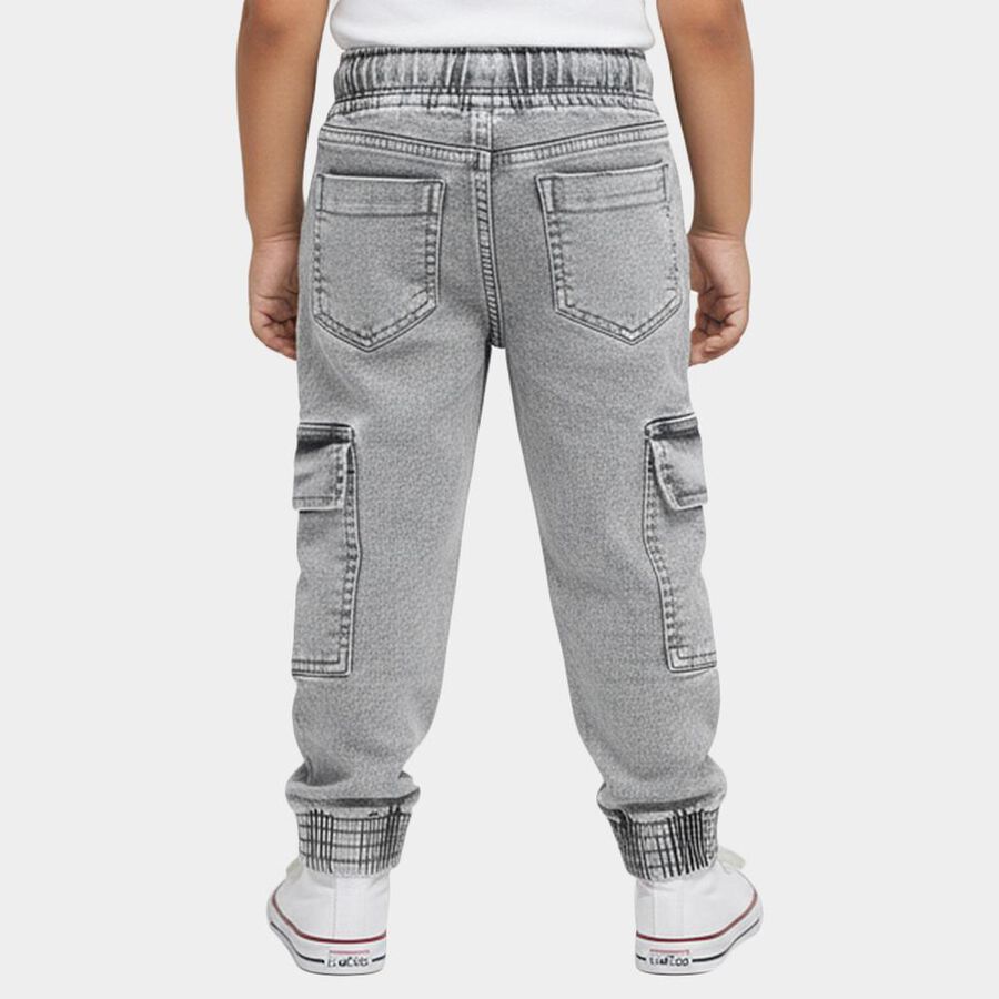 Boys' Washed Grey Cargo Fit Elastic Waist Jeans, Light Grey, large