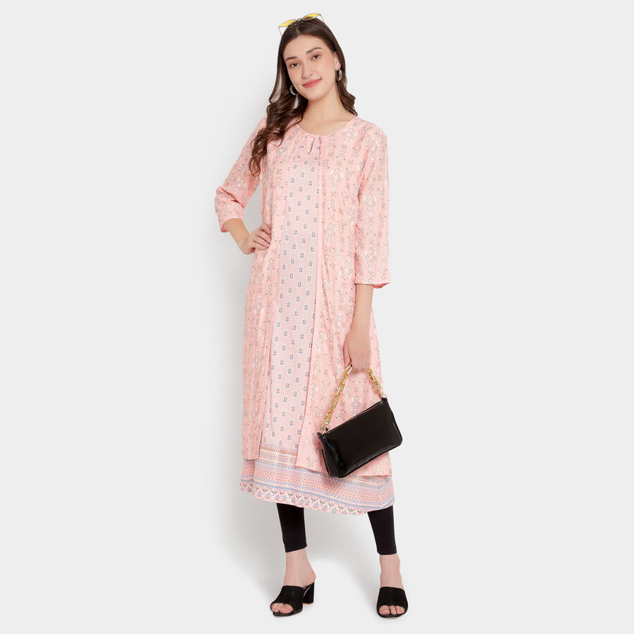 Solid 3/4Th Sleeves Kurta, Peach, large image number null