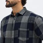 Men's Navy Blue and Grey Cotton Spread Collar Casual Shirt, नेवी ब्लू, small image number null