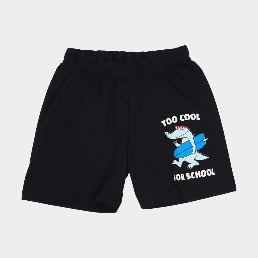 Boys Navy Blue Regular Fit Printed Bermuda Shorts, Navy Blue, large