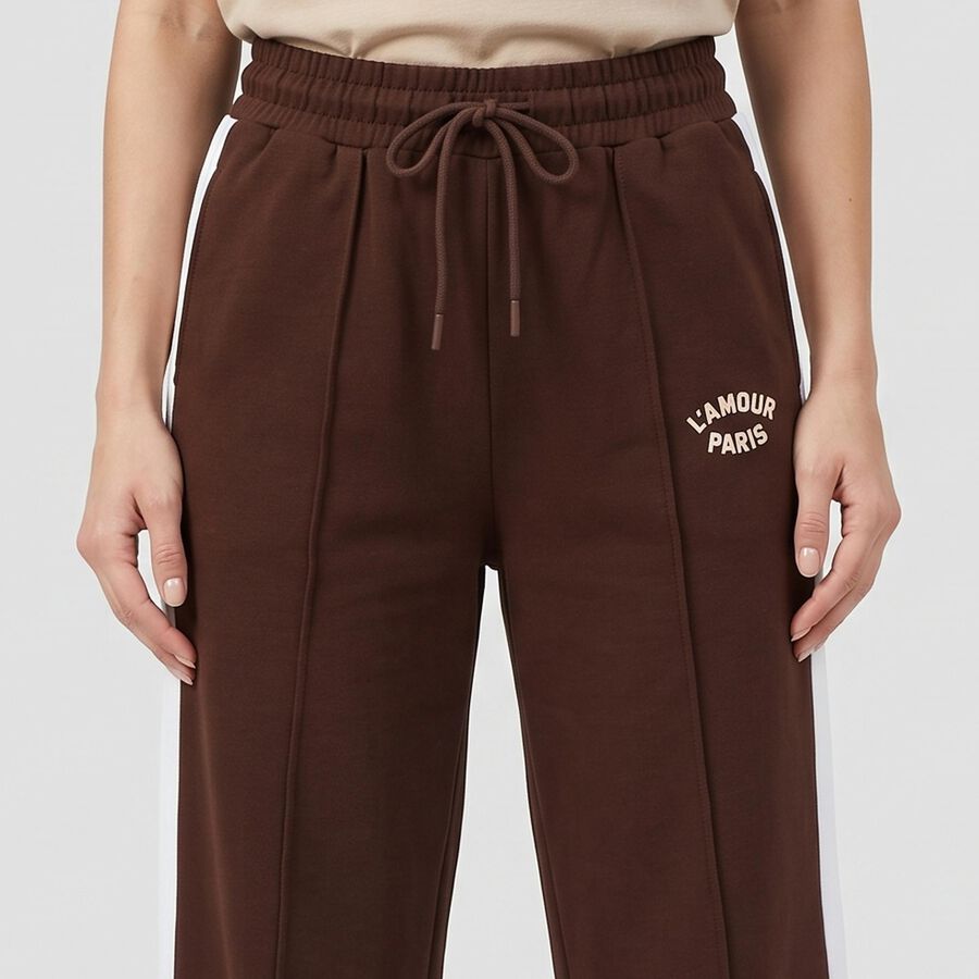 Women's Brown Straight Fit Side Panel Track Pants, भूरा, large