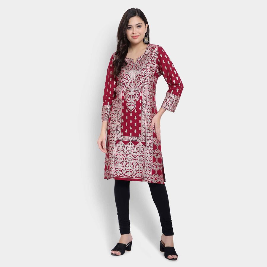 Printed Kurta, Wine, large image number null