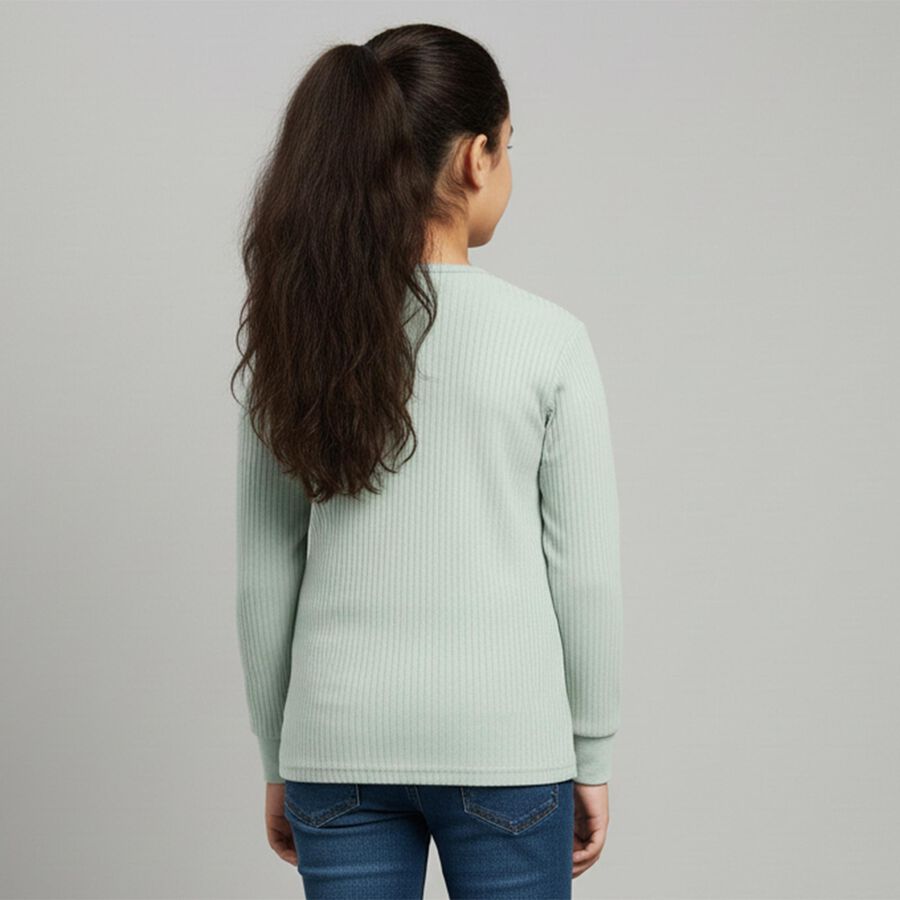 Girls Light Sage Green Round Neck Thermal, Light Green, large image number null