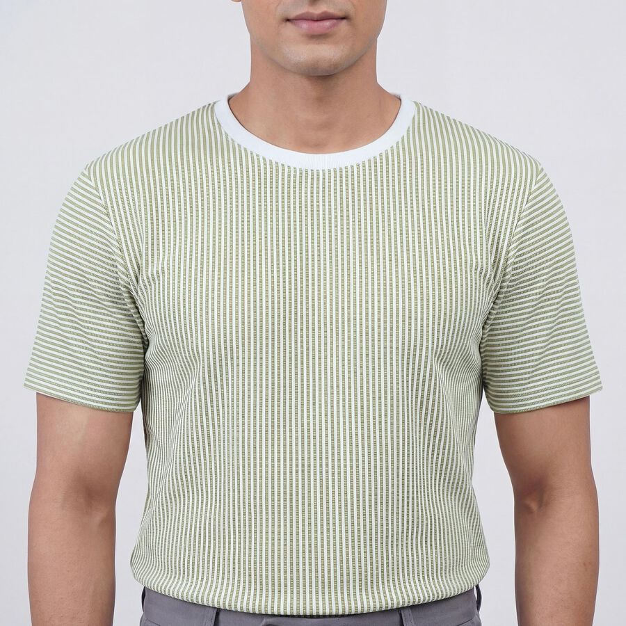 Men's Olive Round Neck Casual T-Shirt, Olive, large