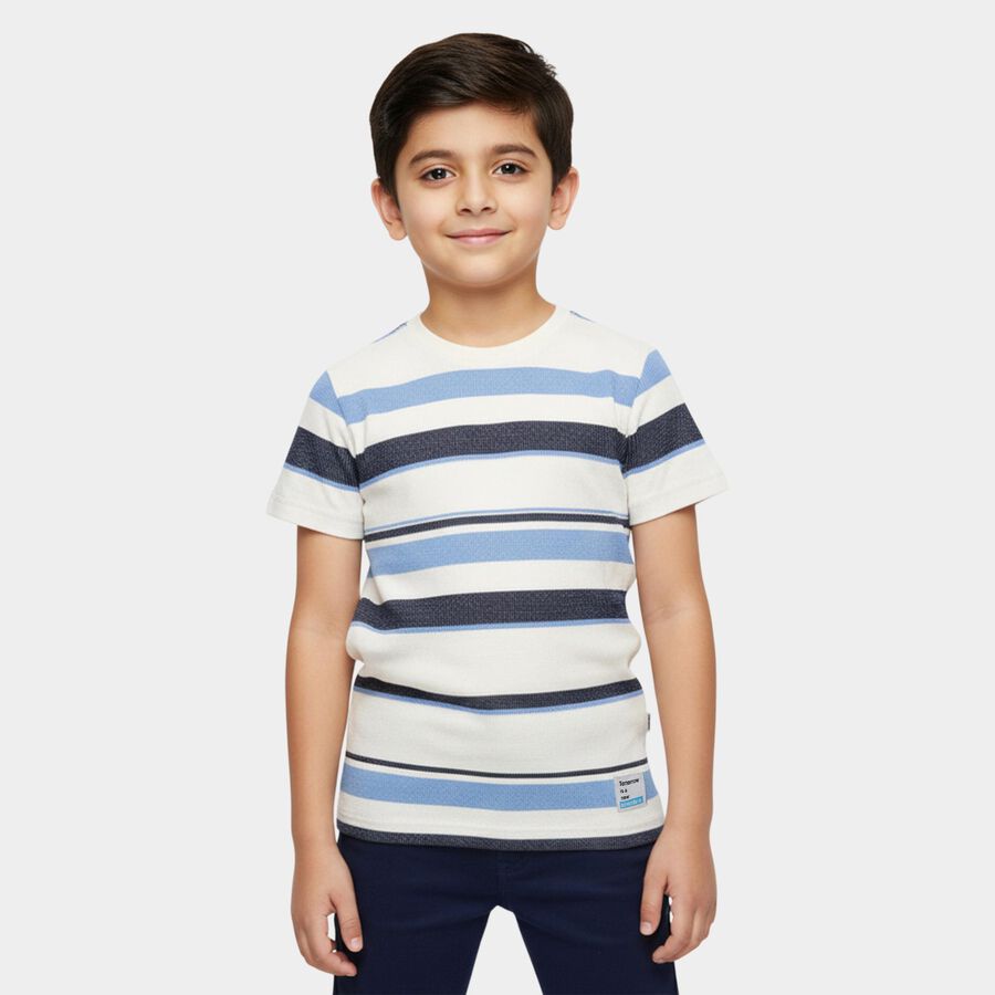 Boys Light Blue Cotton Blend Crew Neck Casual T-Shirt, Light Blue, large