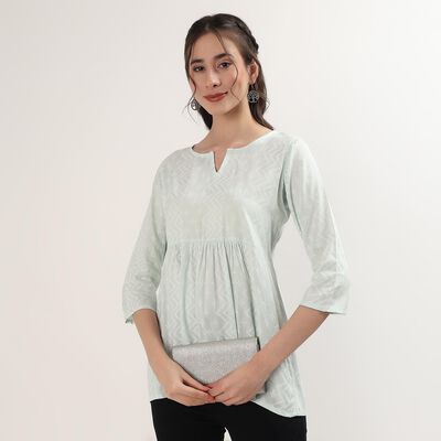 Women's Green Notch Neck Floral Printed Kurti