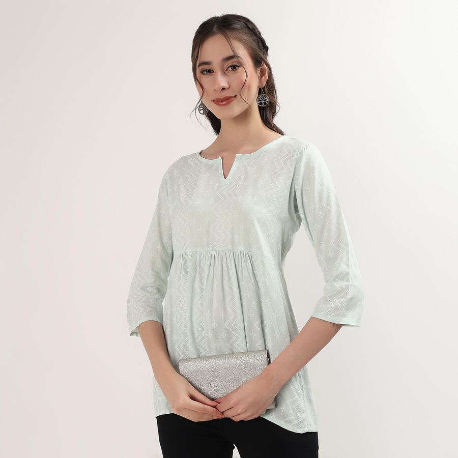 Women's Green Notch Neck Floral Printed Kurti, Light Green, large