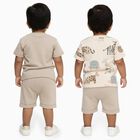 Infants' Beige Cotton Round Neck Animal Print Baba Suit, Beige, small image number null